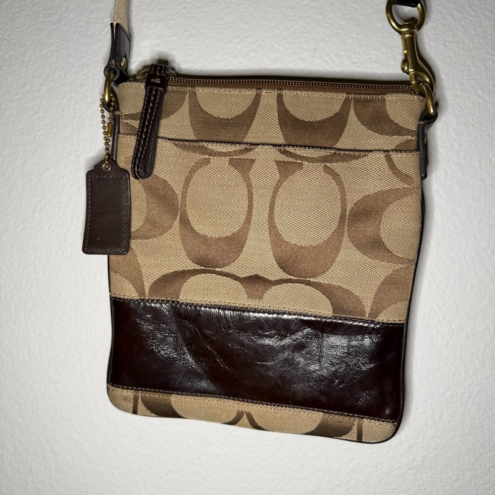 Coach Tan and Black Signature Crossbody Bag